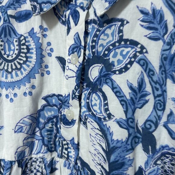 Saule Parc Womens Puff Sleeve Boho Dress Blue White Size Large - Picture 8 of 10